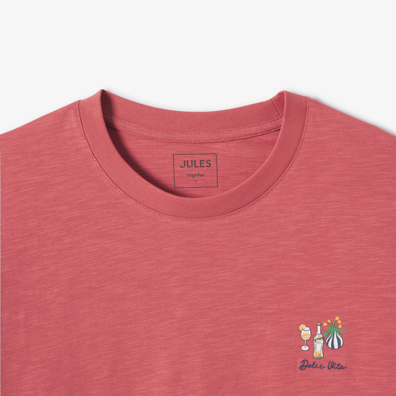 T-shirt in gevlamde stof met borduursel op de bors