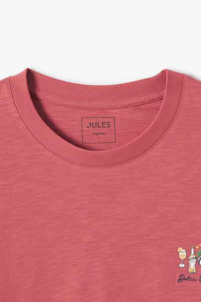 T-shirt in gevlamde stof met borduursel op de bors