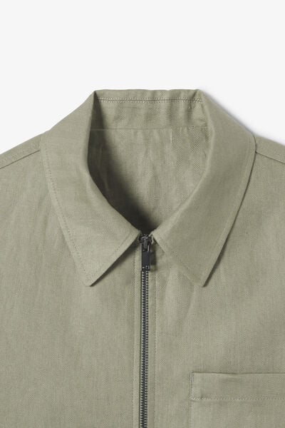 Veste col chemise zipp&eacute;e chevron 100% lin