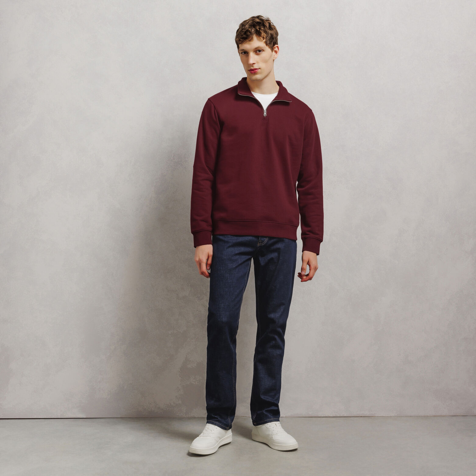 Sweat col montant zipp&eacute; molleton uni