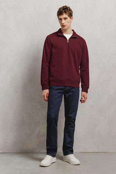 Sweat col montant zipp&eacute; molleton uni