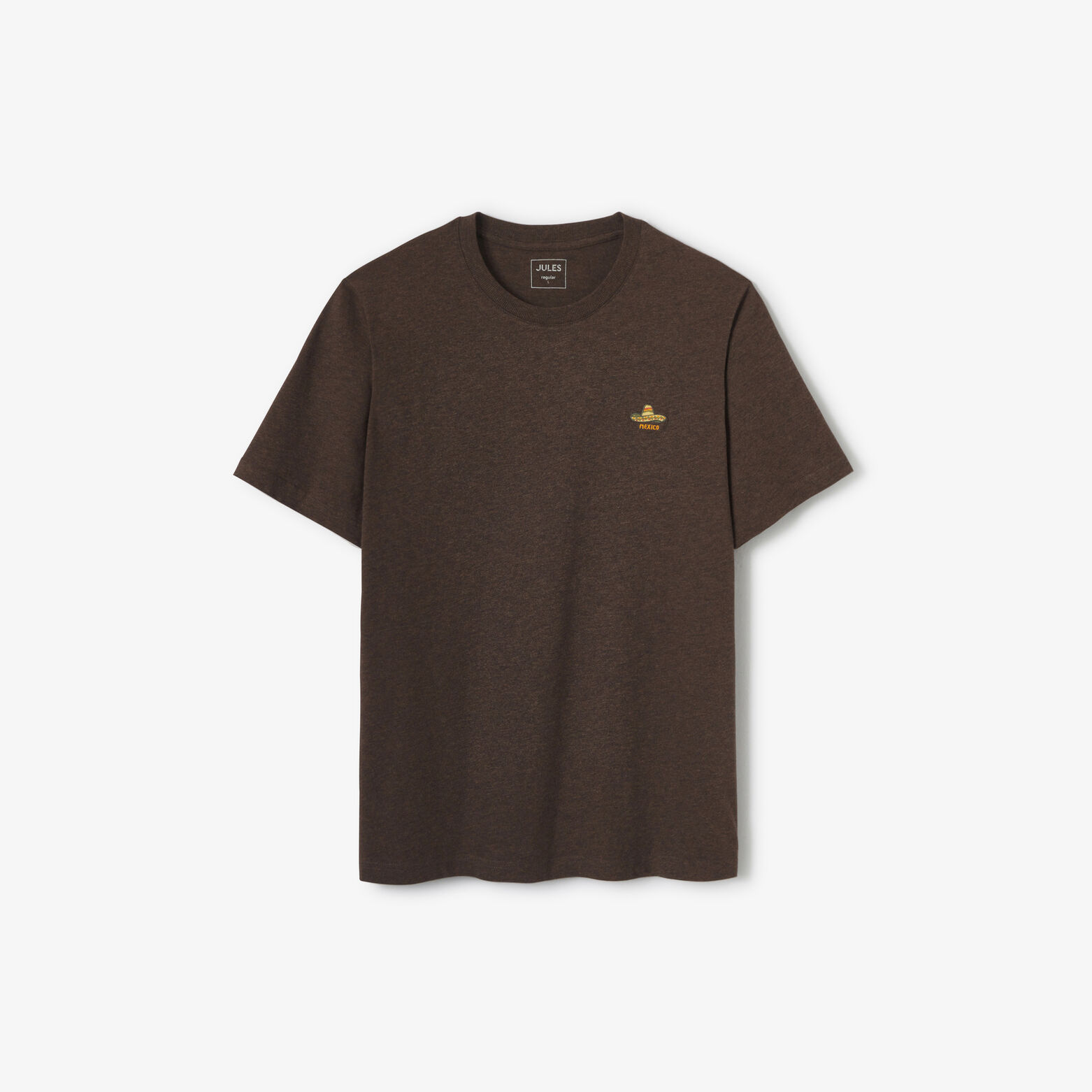 Geborduurd t-shirt ronde hals in gemêleerde stof