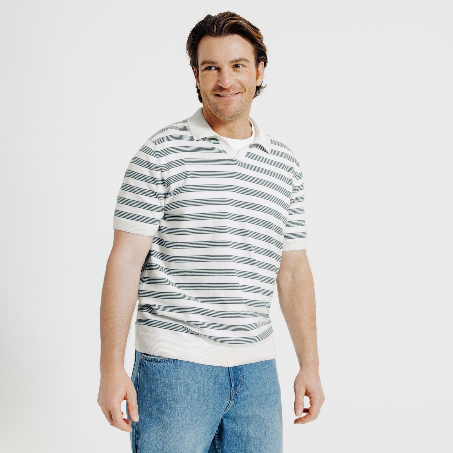 Gestreepte trui korte mouwen met resort polokraag