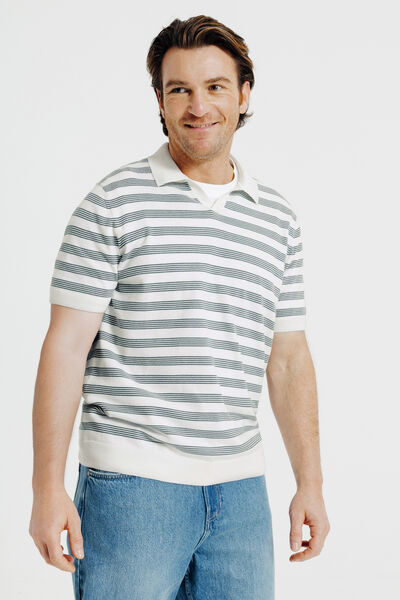 Gestreepte trui korte mouwen met resort polokraag