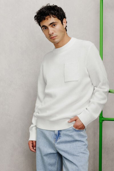 Pull col rond point de riz poche poitrine