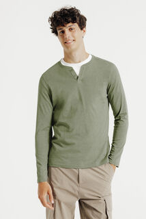 T-shirt met knooplijst en lange mouwen