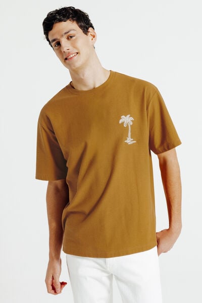 T-shirt in fantasiestof, borduursel voor- en achte