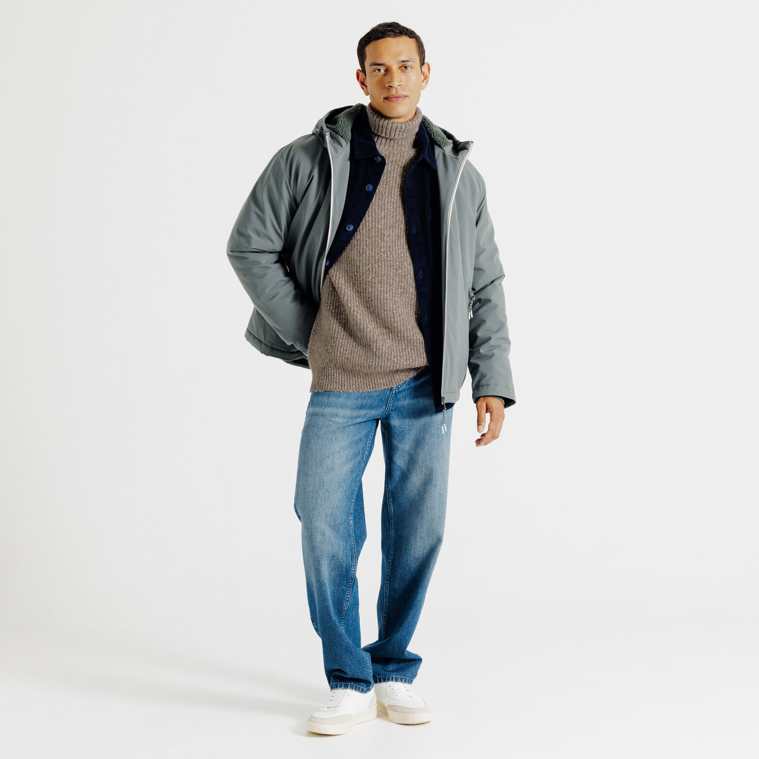 Pull col roulé tweed