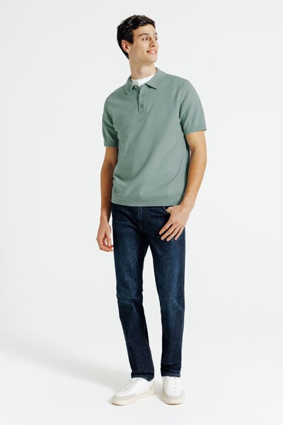 Polo en maille col boutonn&eacute; jeux de points