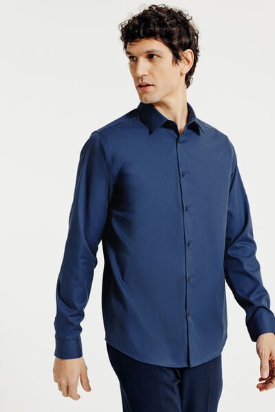 Strijkvrij regular fit hemd in katoen