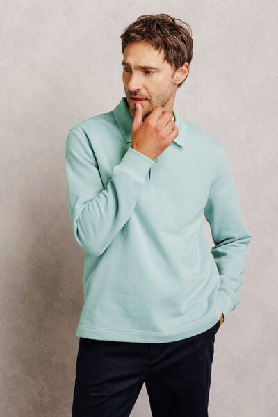 Polo en molleton boutonn&eacute; uni