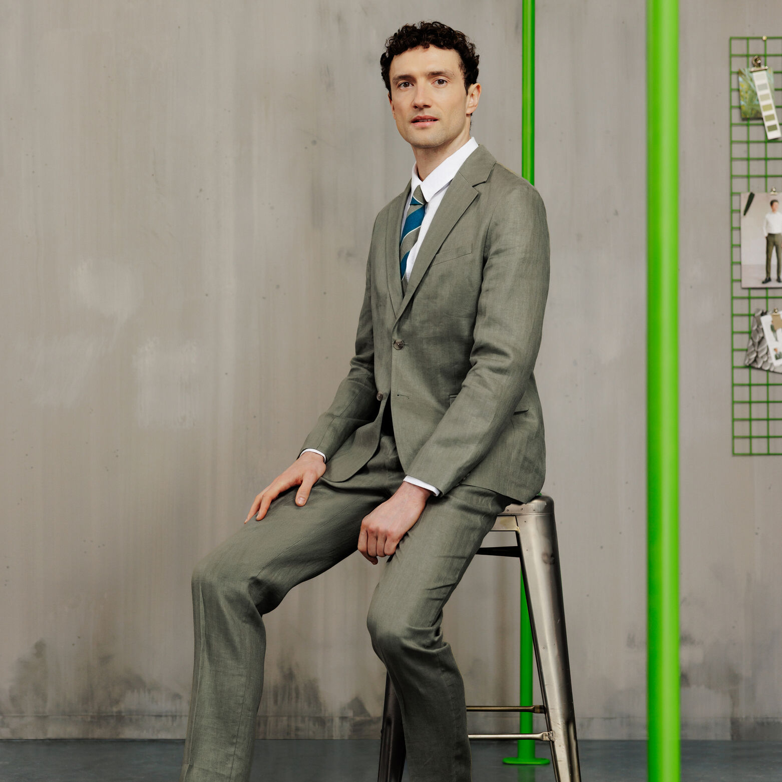 Veste de costume confort motif chevron 100% lin