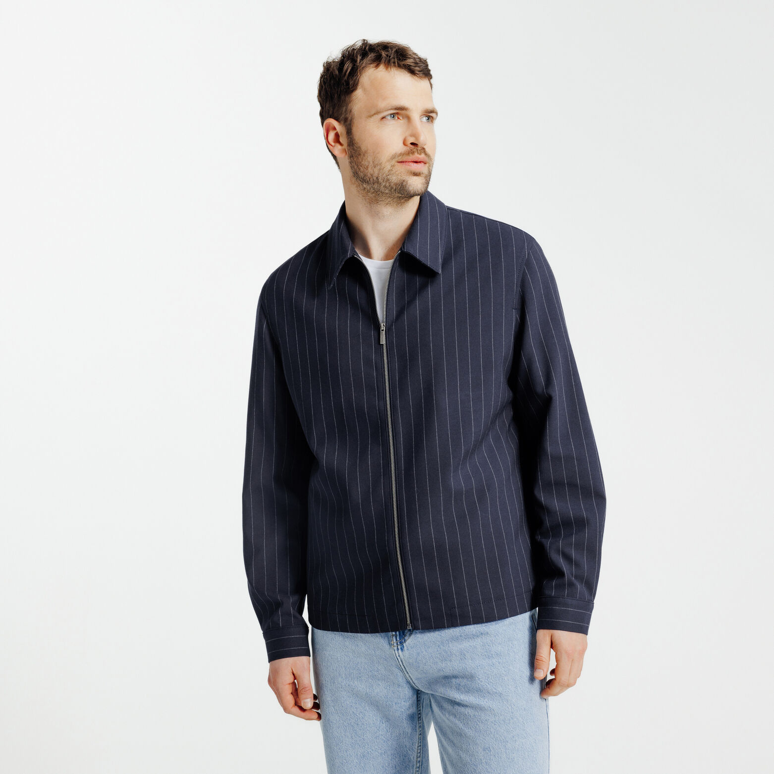 Veste col chemise zipp&eacute;e ray&eacute;e