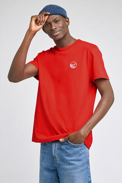 Tee shirt broderie vague Rouge