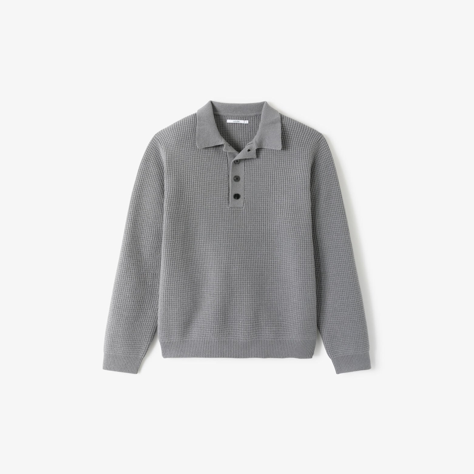 Pull col polo boutonn&eacute; gaufr&eacute;