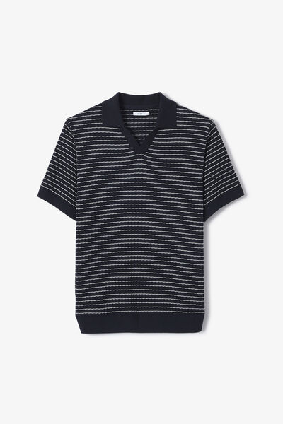 Pull manches courtes col polo resort ray&eacute; relief&eacute;