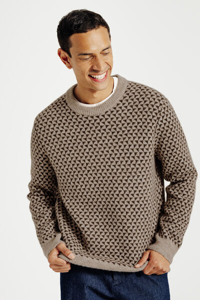 Pull col rond jacquard damier