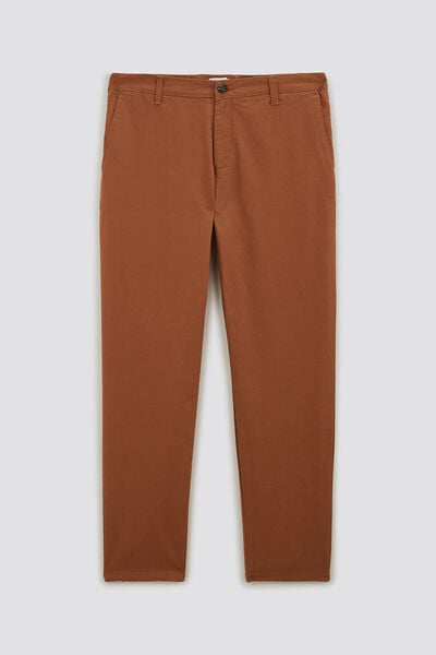 Pantalon chino large coton léger Marron