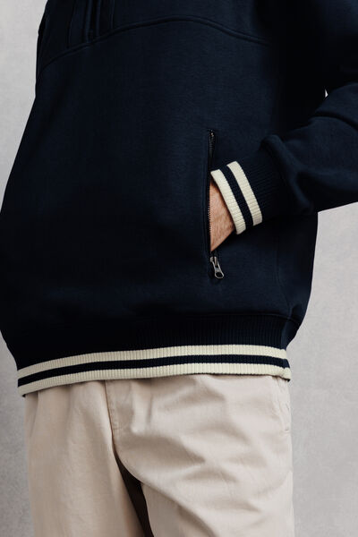 Sweater met rits, opstaande kraag, contrastboord