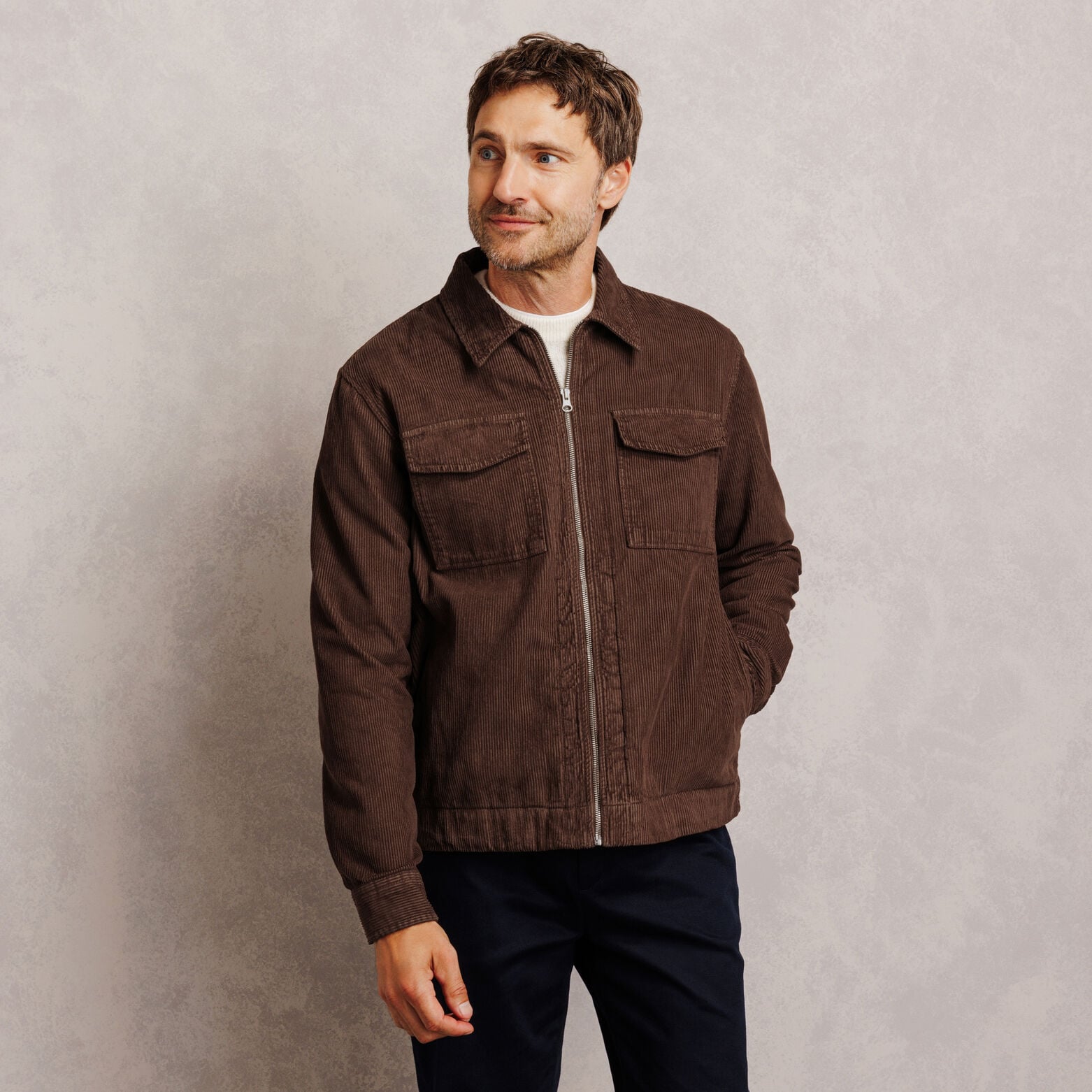 Veste zipp&eacute;e en velours col chemise 100% coton