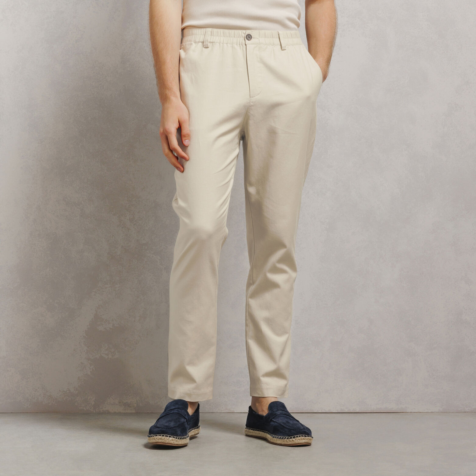 Pantalon chino coton lin tapered