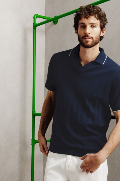 Polo manches courtes col resort textur&eacute;