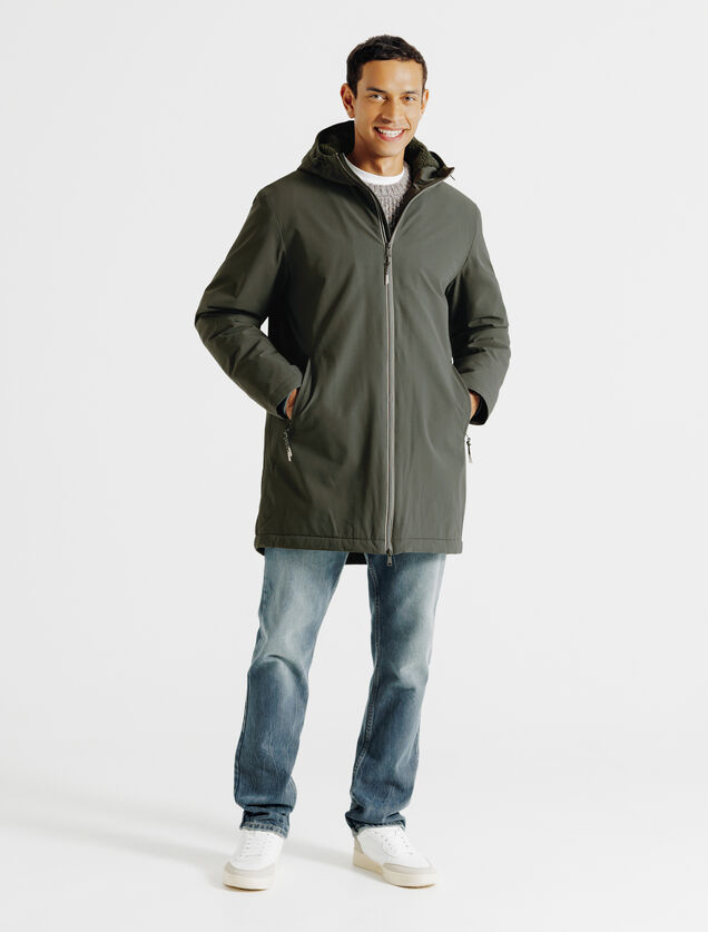 Parka longue &agrave; capuche doubl&eacute;e en sherpa