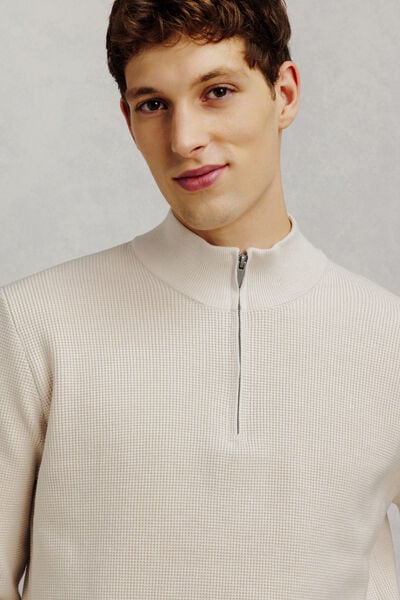 Pull col montant zipp&eacute; gaufr&eacute;
