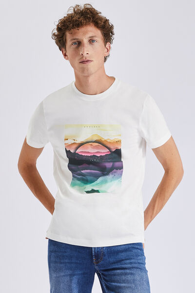 Tee shirt imprimé paysage abstrait Blanc