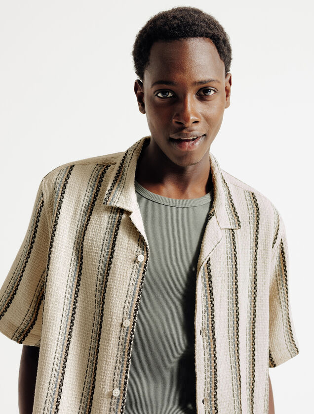 Chemisette en coton jacquard ray&eacute;e
