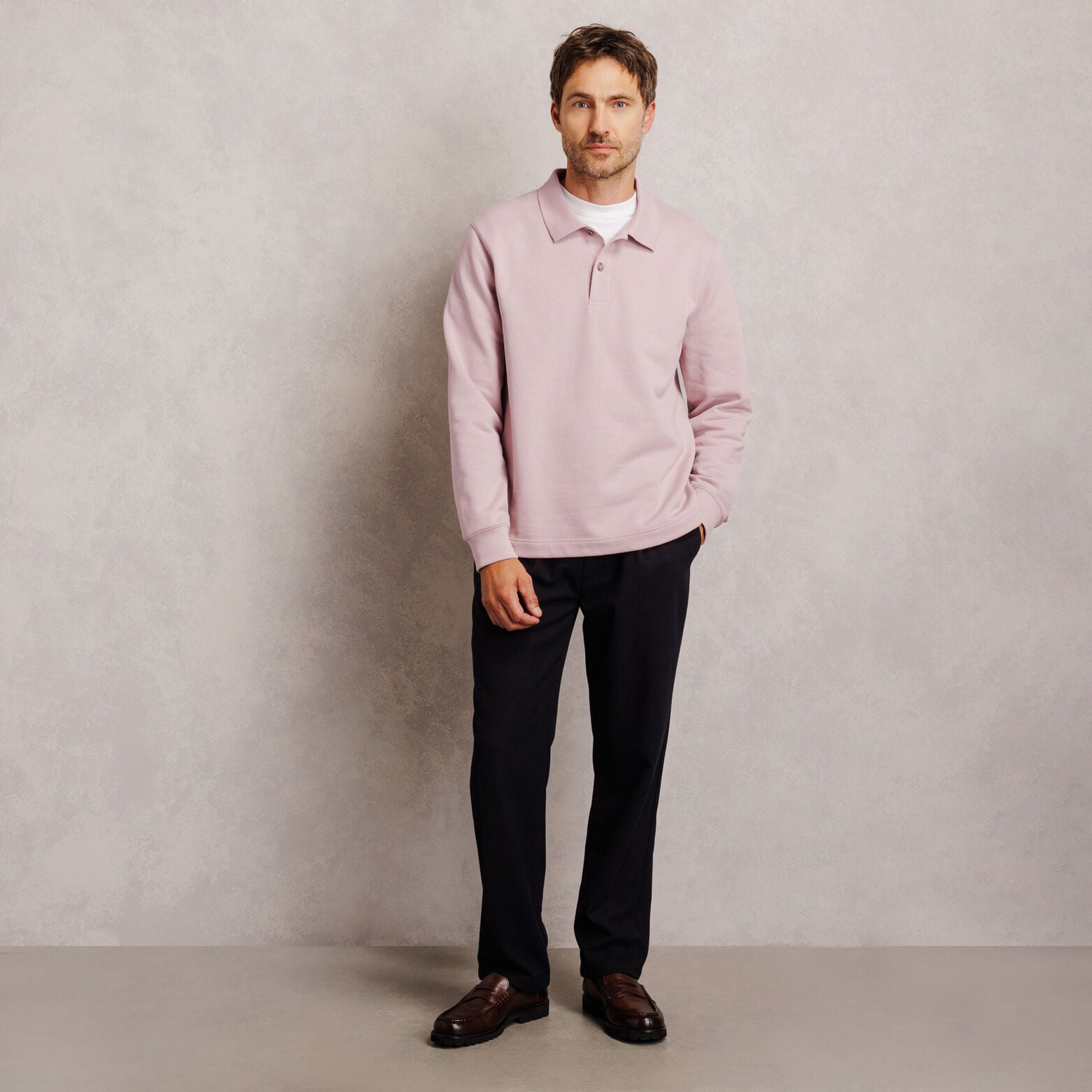 Polo en molleton boutonn&eacute; uni