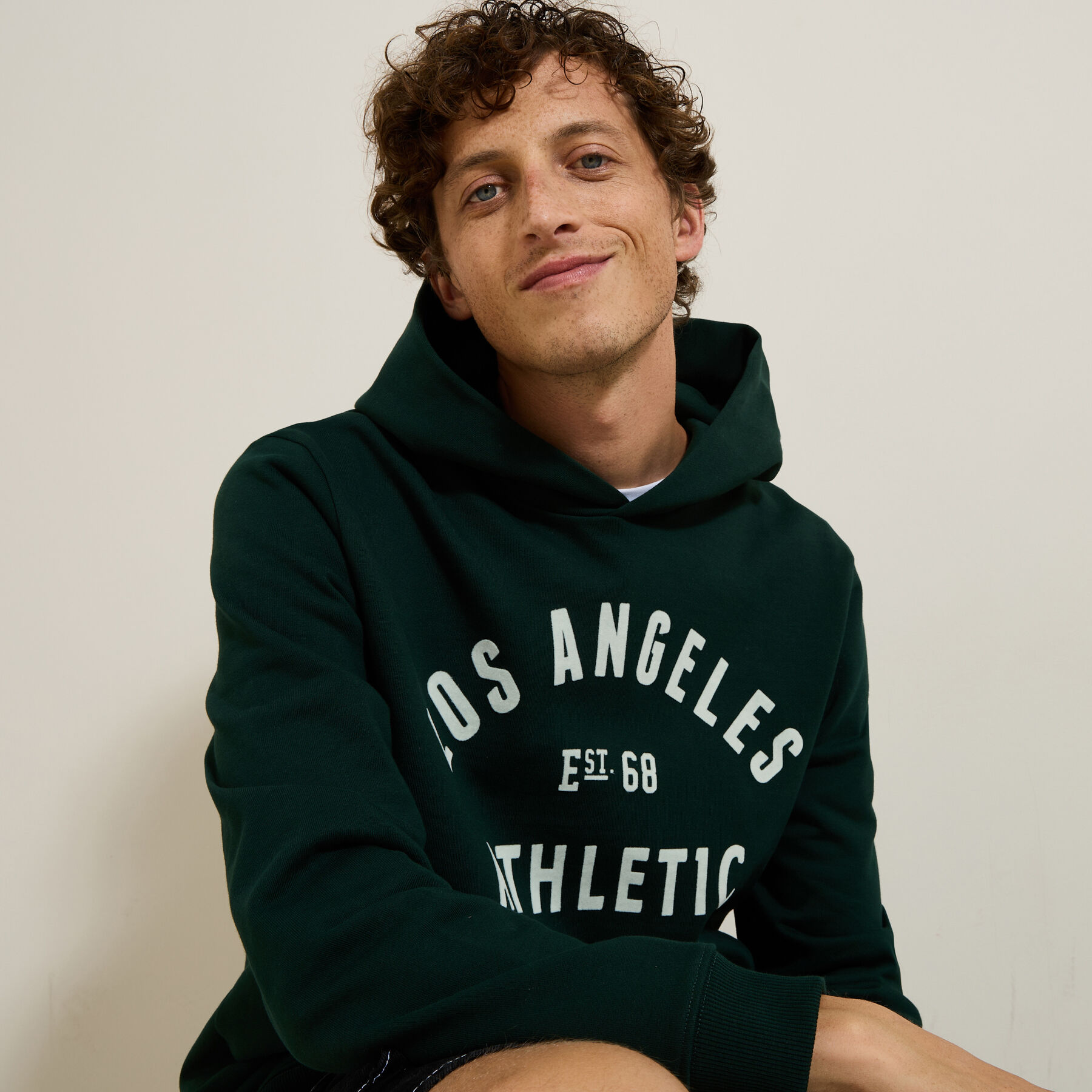 Sweat a capuche imprime devant avec flocage Vert Jules