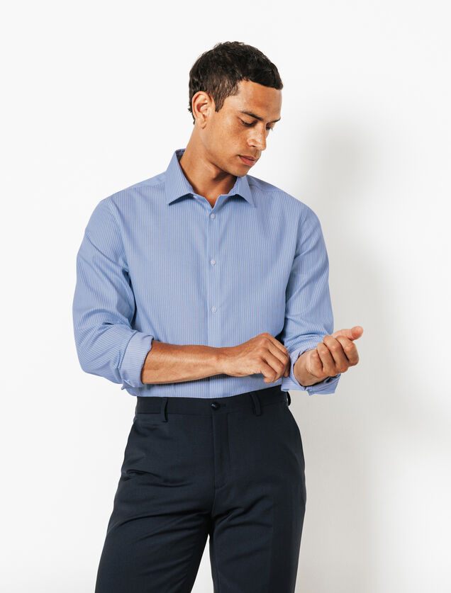 Slim fit gestreept katoenen overhemd, strijkvrij