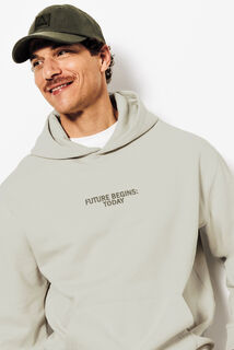 Relaxed fit sweater met kap, print op voor-en acht