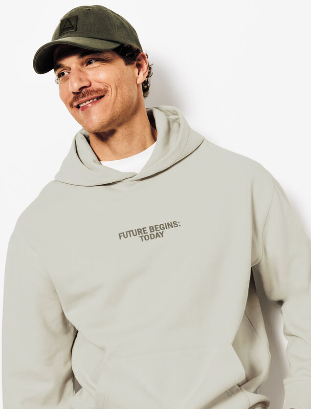 Relaxed fit sweater met kap, print op voor-en acht