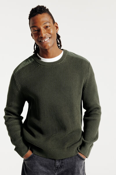 Pull col rond patch épaules