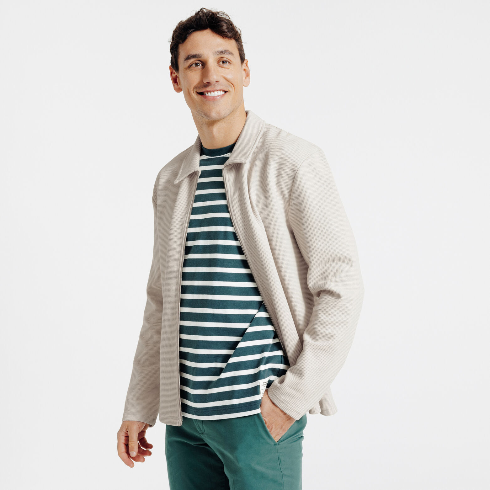 Sweat col chemise gaufr&eacute;