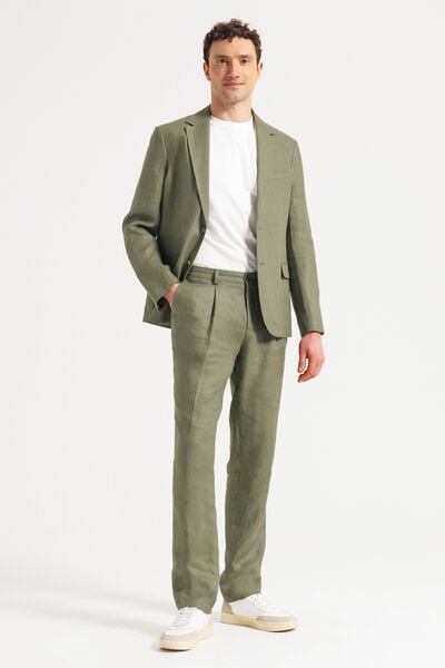 Costume 2 pi&egrave;ces confort motif chevron confort 100% lin - Kaki