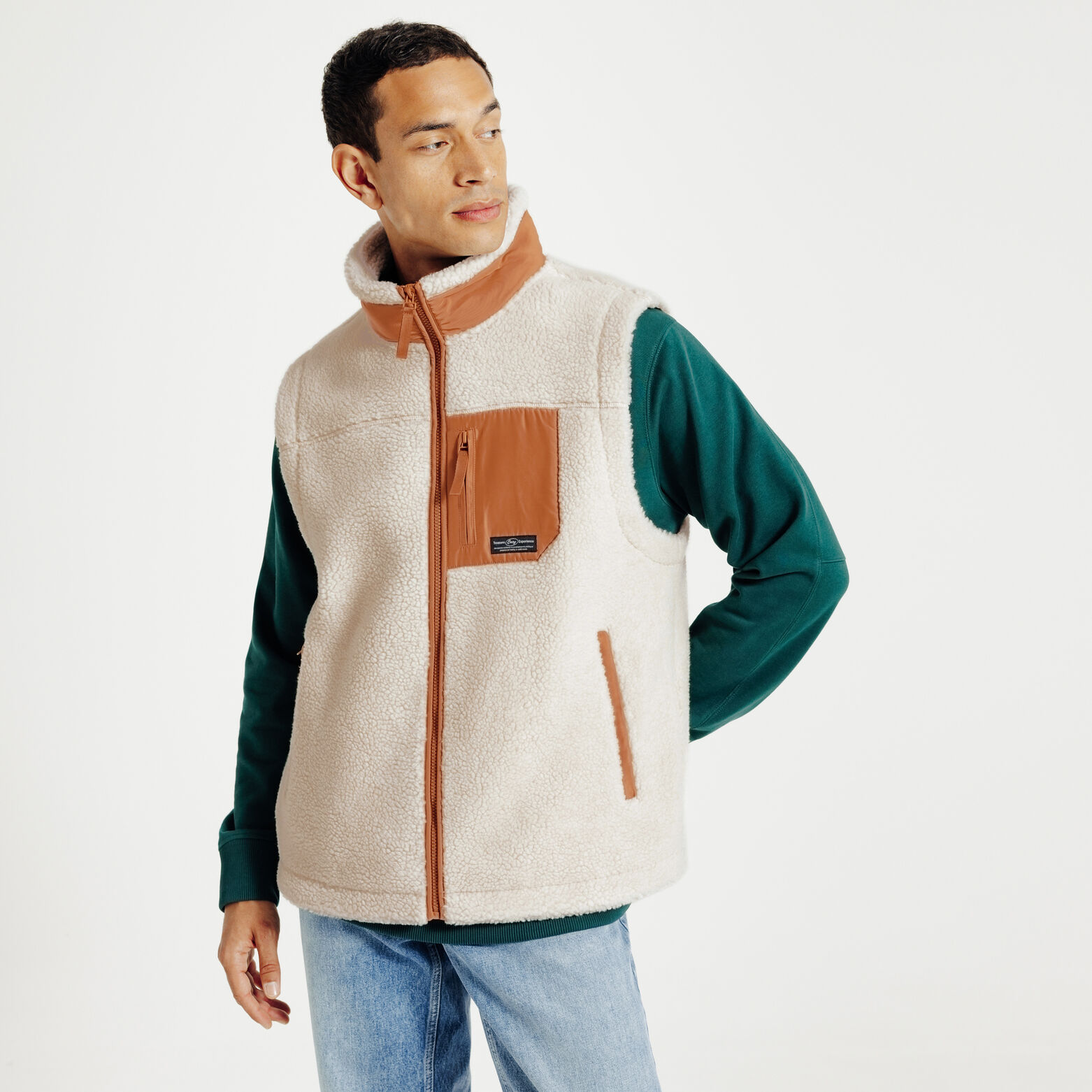 Veste sans manche en sherpa contrastée