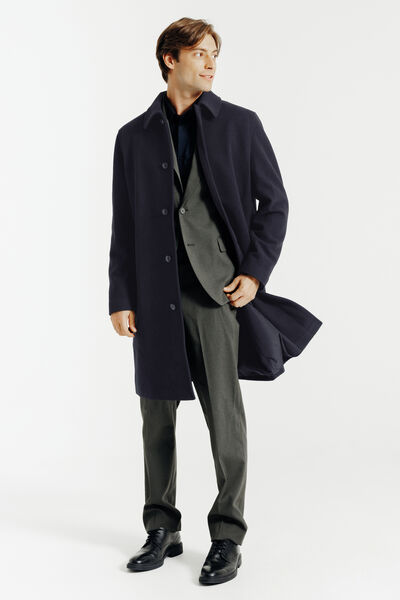 Lange mantel met hemdskraag