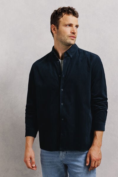 Chemise en velours c&ocirc;tel&eacute; unie 100% coton