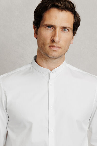 Chemise col mao ouvert coton regular unie