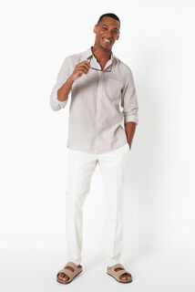 Chemise en coton lin rayée col boutonné