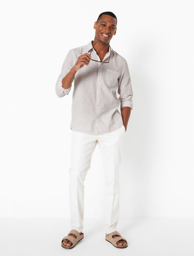 Chemise en coton lin rayée col boutonné