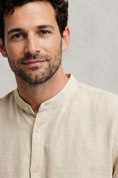 Chemise col mao 100% lin unie