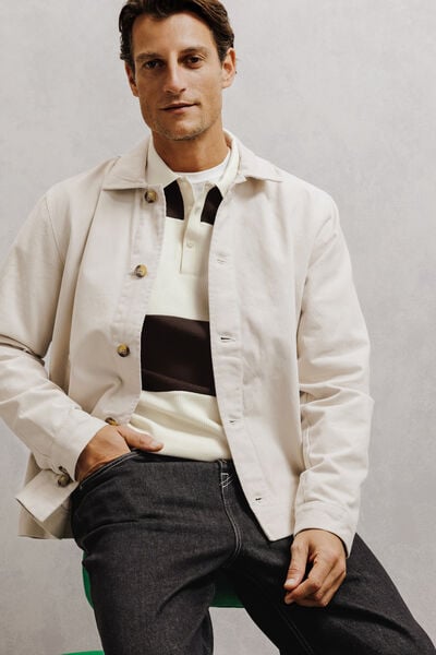 Sweat col polo larges rayures