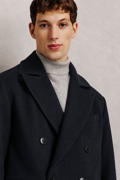 Manteau long crois&eacute; laine majoritaire