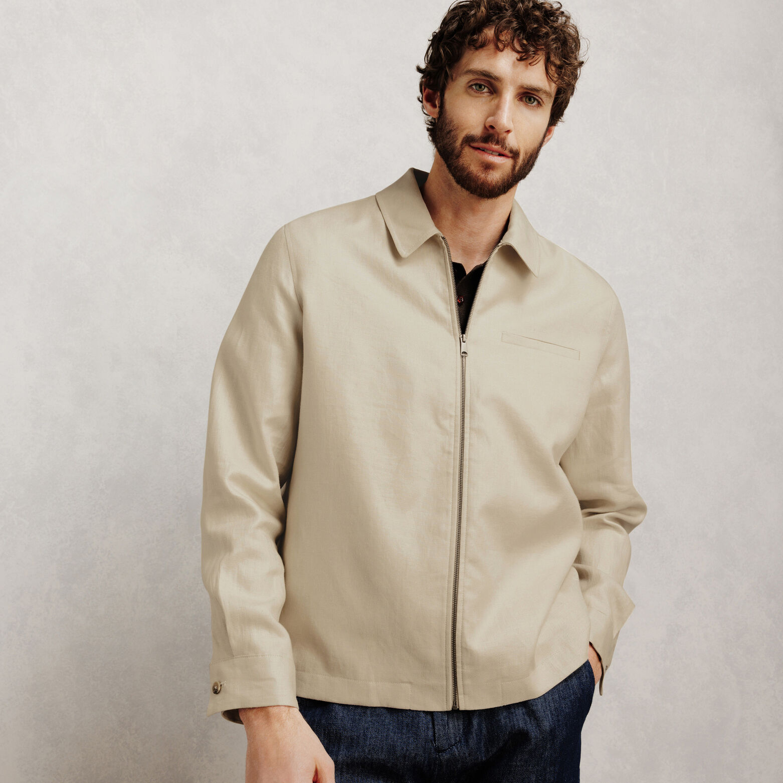 Veste col chemise zipp&eacute;e 100% lin