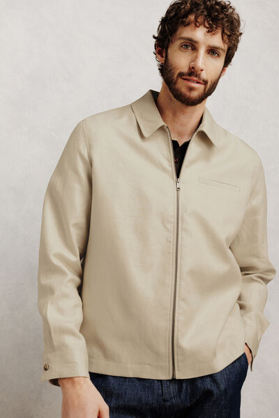 Veste col chemise zipp&eacute;e 100% lin