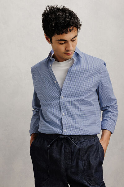 Chemise 100% coton slim &agrave; carreaux